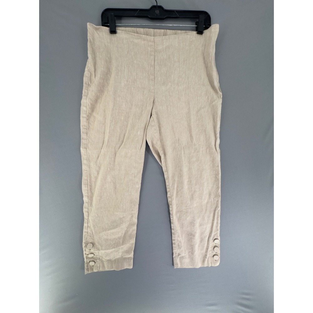 J. Jill Linen Stretch Crop Pants Beige Oatmeal Petite Medium Side Button Detail
